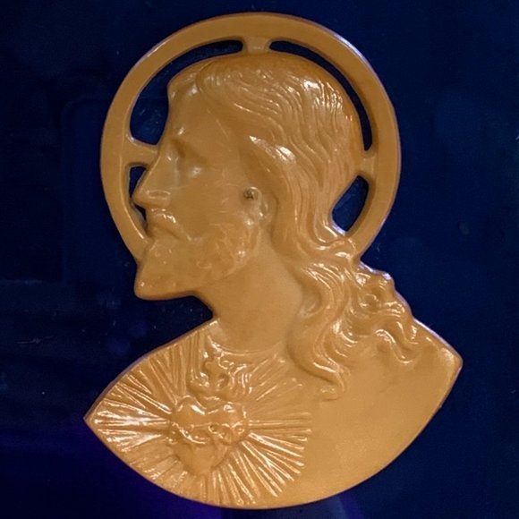 VTG Jesus Blue Mirror Art Deco 20s 30s Plaque Christian Religious Celluloid Art - Picture 2 of 8